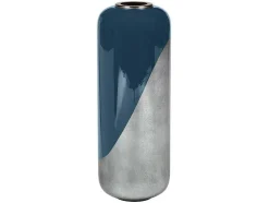 Grande Vaso Em Metal Esmaltado D. 30 X A. 82 Cm Preto E Folha Prateada - Perlin