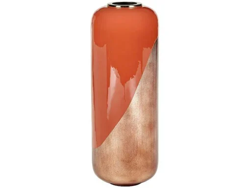 Grande Vaso Em Metal Esmaltado D. 30 X A. 82 Cm Terracota E Folha Acobreada - Perlin