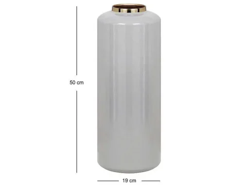 Grande Vaso Em Metal Esmaltado D. 19 X A. 50 Cm Cinzento E Dourado - Goriat