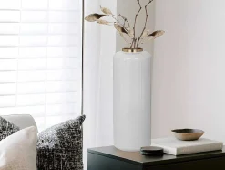 Grande Vaso Em Metal Esmaltado D. 19 X A. 50 Cm Cinzento E Dourado - Goriat