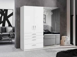 Guarda-Roupa 4 Portas E 4 Gavetas Com Espelho C200 Cm Branco - Nidawo