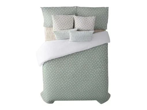 Housse De Couette 100% Coton 1 Piece Vert A Pois Blancs 140X240