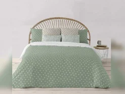 Housse De Couette 100% Coton 1 Piece Vert A Pois Blancs 140X240