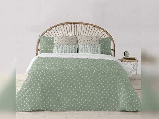 Housse De Couette 100% Coton 1 Piece Vert A Pois Blancs 140X240