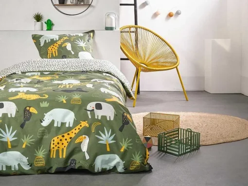 Jogo De Cama De Criança, Animais Da Savana, Algodao 57 Fios/Cm , Capa De Edredão 140 X 200 Cm + 1 Fronha Multicolor - Zolika