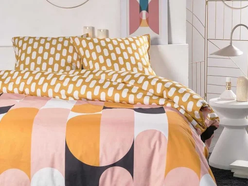 Jogo De Cama Geometrico Reversivel, Algodao De 57 Fios/Cm , Capa De Edredão 220X240 Cm + 2 Fronhas 63X63 Cm Multicolor - Arlao