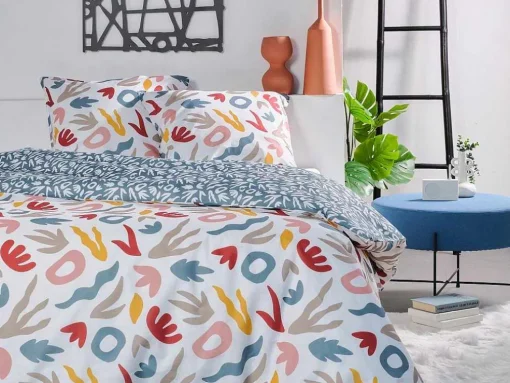 Jogo De Cama Reversivel Algodao De 57 Fios/Cm , Capa De Edredão 220X240 Cm + 2 Fronhas 63X63 Cm Multicolor - Sonira