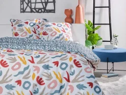 Jogo De Cama Reversivel Algodao De 57 Fios/Cm , Capa De Edredão 240X260 Cm + 2 Fronhas 63X63 Cm Multicolor - Sonira