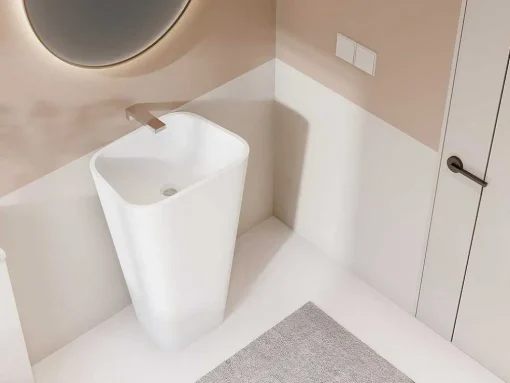 Lavatório Com Pe Retangular Em Solid Surface Cor Branco - Tilicho