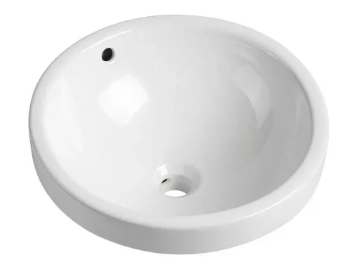 Lavatório De Casa De Banho Semi-Encastrado Redondo Em Ceramica Cor Branco - Catonac