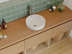 Lavatório De Casa De Banho Semi-Encastrado Redondo Em Ceramica Cor Branco - Catonac