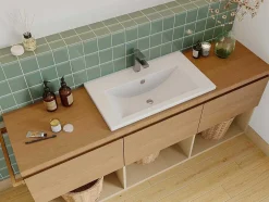Lavatório De Casa De Banho Semi-Encastrado Retangular Ceramica, 71,5 Cm, Branco - Yasmac Ii