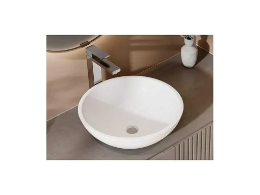 Lavatório De Casa De Banho Redondo Em Solid Surface De 40 Cm Cor Branco - Imja