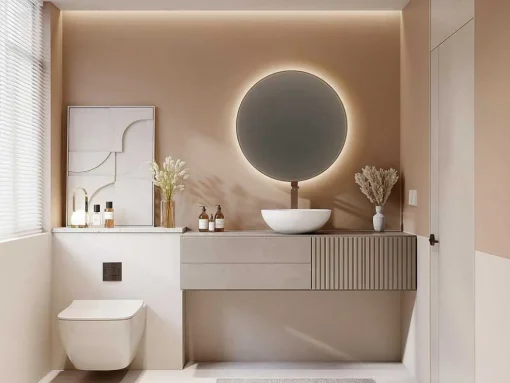 Lavatório De Casa De Banho Redondo Em Solid Surface De 40 Cm Cor Branco - Imja