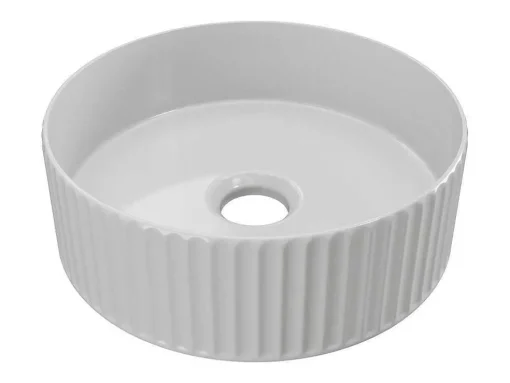 Lavatório De Pousar Ceramica Branco Estriado Redondo 36 Cm - Pedara