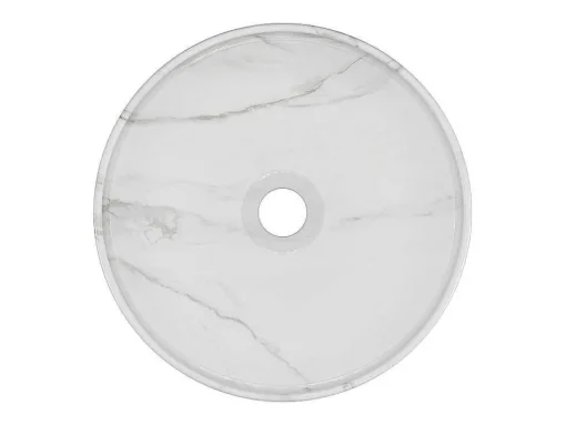 Lavatório De Pousar Redondo Branco Efeito Marmore Ceramica 36 Cm - Viamarba