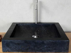 Lavatório De Pousar Retangular Em Marmore Preto 50 Cm - Sourgout