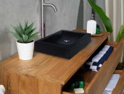 Lavatório De Pousar Retangular Em Marmore Preto 50 Cm - Sourgout
