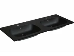 Lavatório Duplo De Encastrar Em Resina Efeito Pedra Preto C120 X L46 Cm - Atiwa