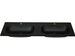 Lavatório Duplo De Encastrar Em Resina Efeito Pedra Preto C120 X L46 Cm - Atiwa