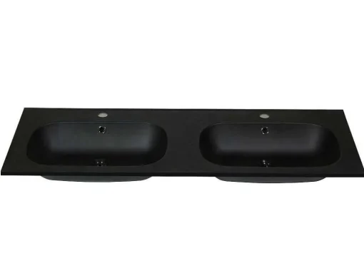 Lavatório Duplo De Encastrar Em Resina Efeito Pedra Preto C120 X L46 Cm - Atiwa