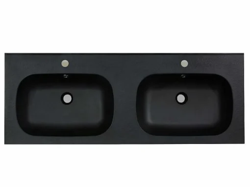 Lavatório Duplo De Encastrar Em Resina Efeito Pedra Preto C120 X L46 Cm - Atiwa