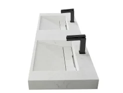 Lavatório Duplo Suspenso Em Superficie Solida Efeito Marmore Branco De C140,2 X L45,2 X A8 Cm - Kodiak