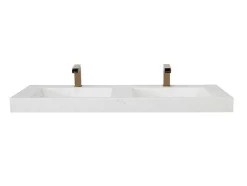 Lavatório Duplo Suspenso Em Superficie Solida Efeito Marmore Branco De C120,2 X L45,2 X A8 Cm - Kodiak
