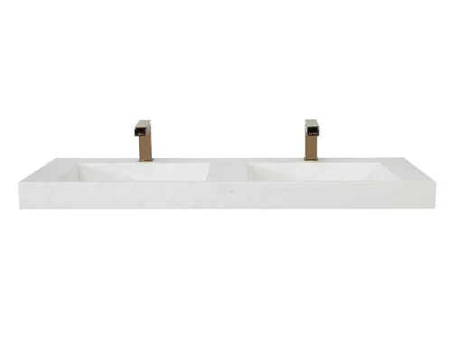 Lavatório Duplo Suspenso Em Superficie Solida Efeito Marmore Branco De C120,2 X L45,2 X A8 Cm - Kodiak