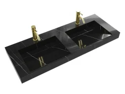 Lavatório Duplo Suspenso Em Solid Surface Efeito Marmore Preto C120,2Xl45,2Xa8 Cm - Takotna
