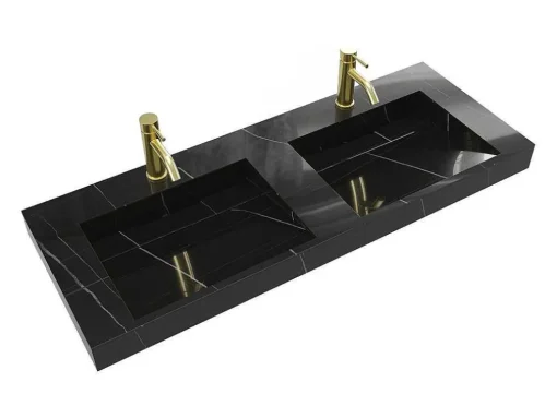 Lavatório Duplo Suspenso Em Solid Surface Efeito Marmore Preto C120,2Xl45,2Xa8 Cm - Takotna