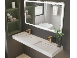 Lavatório Duplo Suspenso Em Superficie Solida Efeito Marmore Branco De C140,2 X L45,2 X A8 Cm - Kodiak