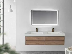 Lavatório Duplo Suspenso Em Superficie Solida Efeito Marmore Branco De C120,2 X L45,2 X A8 Cm - Kodiak