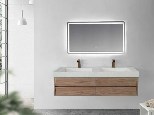 Lavatório Duplo Suspenso Em Superficie Solida Efeito Marmore Branco De C120,2 X L45,2 X A8 Cm - Kodiak