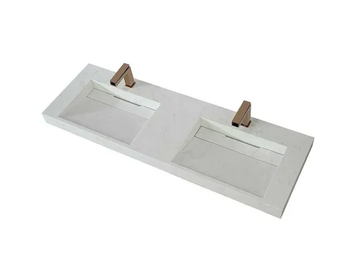 Lavatório Duplo Suspenso Em Superficie Solida Efeito Marmore Branco De C140,2 X L45,2 X A8 Cm - Kodiak
