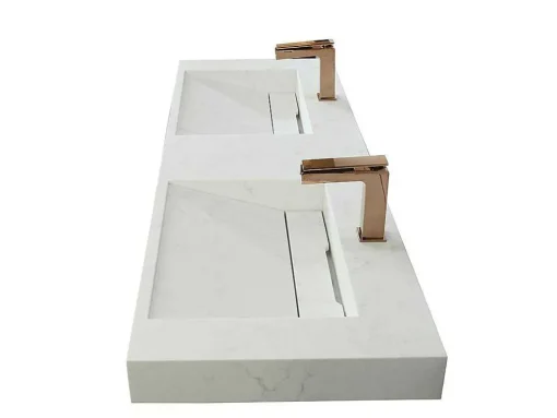 Lavatório Duplo Suspenso Em Superficie Solida Efeito Marmore Branco De C120,2 X L45,2 X A8 Cm - Kodiak