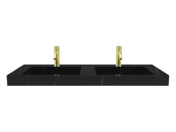 Lavatório Duplo Suspenso Em Solid Surface Efeito Marmore Preto C120,2Xl45,2Xa8 Cm - Takotna