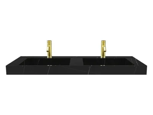Lavatório Duplo Suspenso Em Solid Surface Efeito Marmore Preto C120,2Xl45,2Xa8 Cm - Takotna