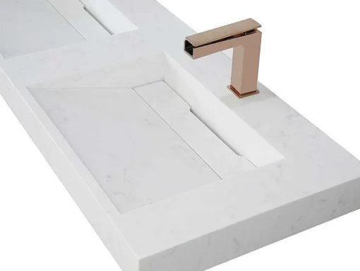 Lavatório Duplo Suspenso Em Superficie Solida Efeito Marmore Branco De C120,2 X L45,2 X A8 Cm - Kodiak