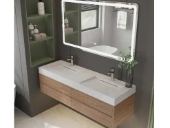 Lavatório Duplo Suspenso Em Superficie Solida Efeito Marmore Branco De C140,2 X L45,2 X A8 Cm - Kodiak