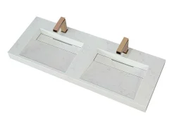 Lavatório Duplo Suspenso Em Superficie Solida Efeito Marmore Branco De C120,2 X L45,2 X A8 Cm - Kodiak