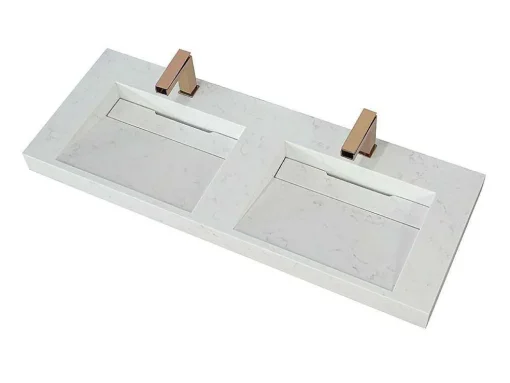 Lavatório Duplo Suspenso Em Superficie Solida Efeito Marmore Branco De C120,2 X L45,2 X A8 Cm - Kodiak