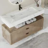 Lavatório Suspenso Em Superficie Solida Efeito Marmore Branco De C120,2 X L45,2 X A8 Cm - Takotna