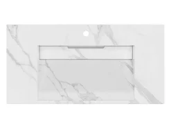 Lavatório Suspenso Em Superficie Solida Efeito Marmore Branco De C90,2 X L45,2 X A8 Cm - Takotna