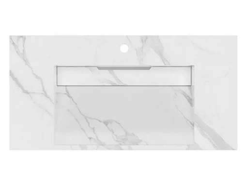 Lavatório Suspenso Em Superficie Solida Efeito Marmore Branco De C90,2 X L45,2 X A8 Cm - Takotna