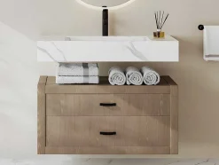 Lavatório Suspenso Em Superficie Solida Efeito Marmore Branco De C90,2 X L45,2 X A8 Cm - Takotna