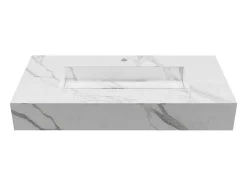 Lavatório Suspenso Em Superficie Solida Efeito Marmore Branco De C90,2 X L45,2 X A8 Cm - Takotna