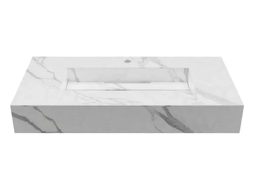 Lavatório Suspenso Em Superficie Solida Efeito Marmore Branco De C90,2 X L45,2 X A8 Cm - Takotna