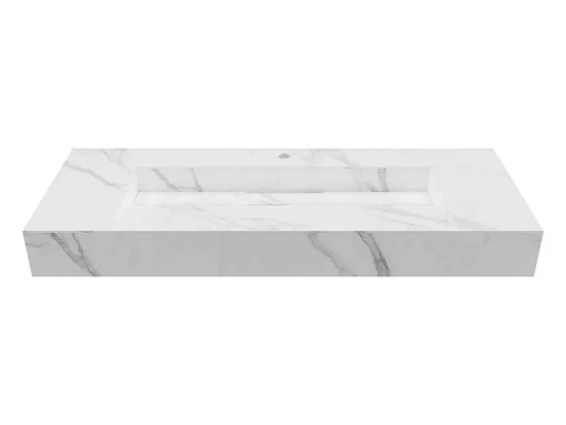 Lavatório Suspenso Em Superficie Solida Efeito Marmore Branco De C120,2 X L45,2 X A8 Cm - Takotna