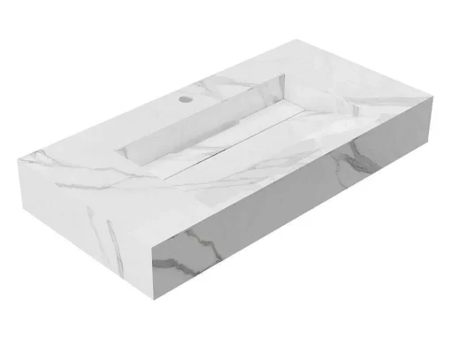 Lavatório Suspenso Em Superficie Solida Efeito Marmore Branco De C90,2 X L45,2 X A8 Cm - Takotna